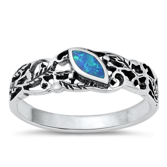 Sterling Silver Blue Lab Opal Leaf Ring