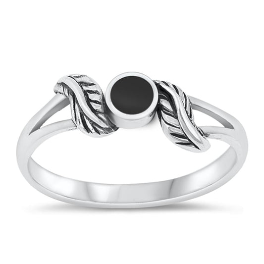 Sterling Silver Black Onyx Leaf Ring