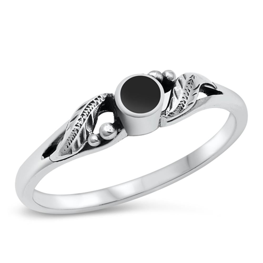 Sterling Silver Black Onyx Leaf Ring