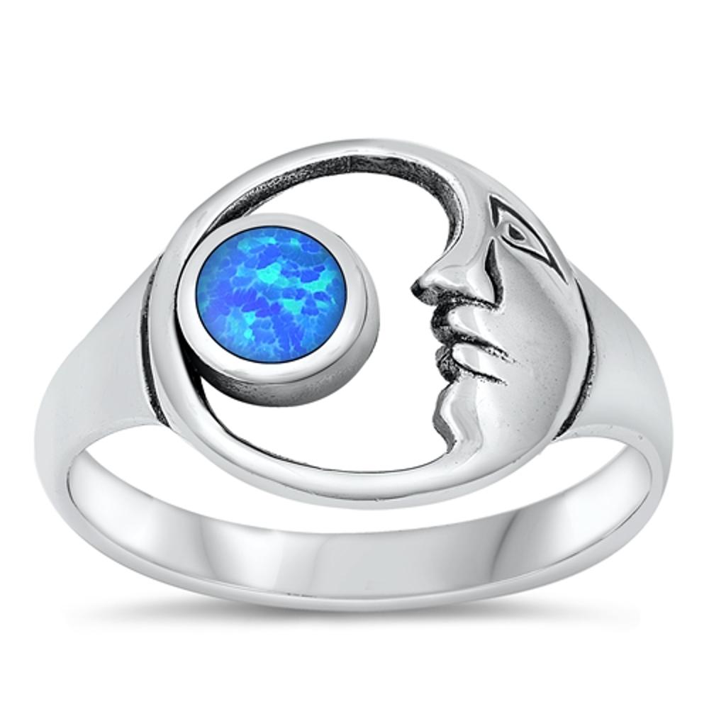 Sterling Silver Blue Lab Opal Moon Ring