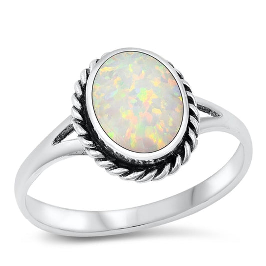 Sterling Silver White Lab Opal Ring