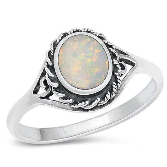 Sterling Silver White Lab Opal Ring