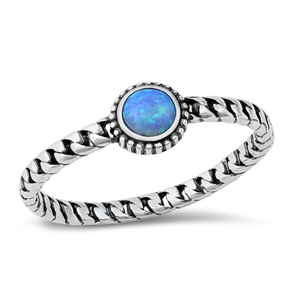 Sterling Silver Blue Lab Opal Miami Cuban Ring