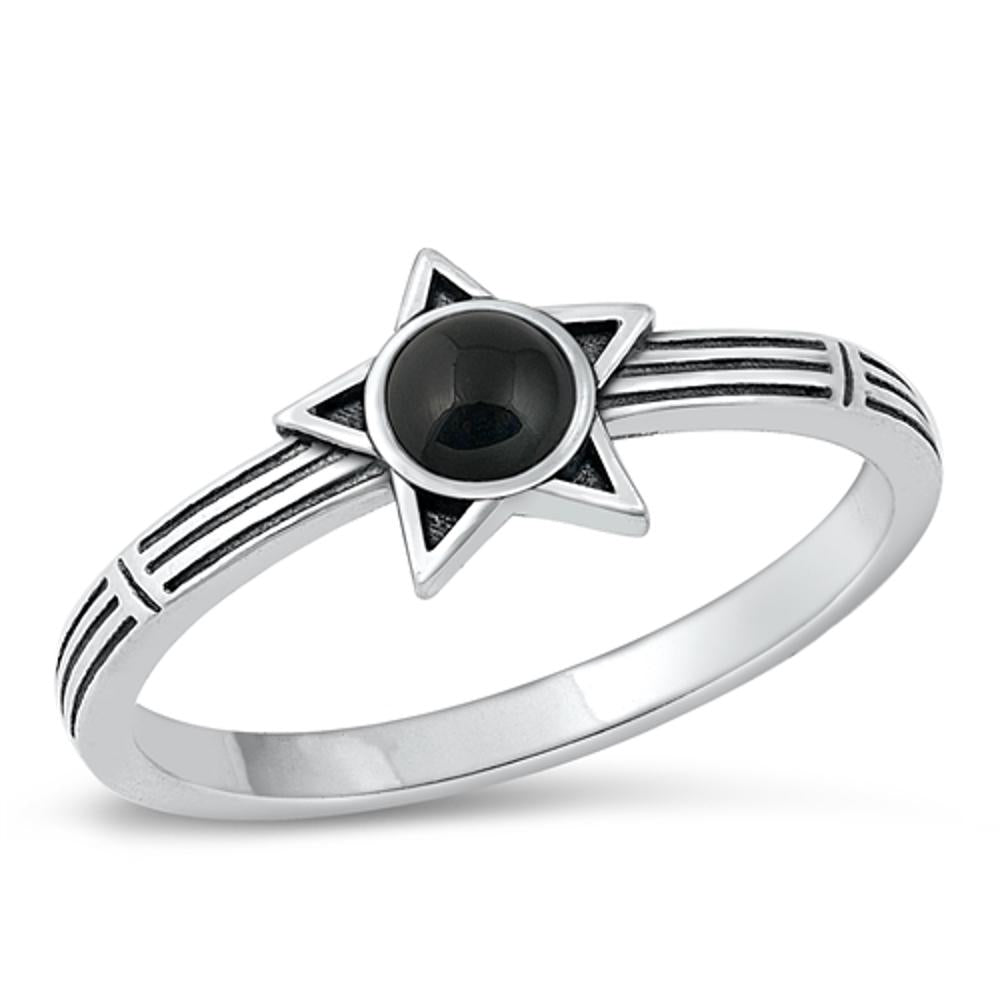 Sterling Silver Black Onyx Star Ring