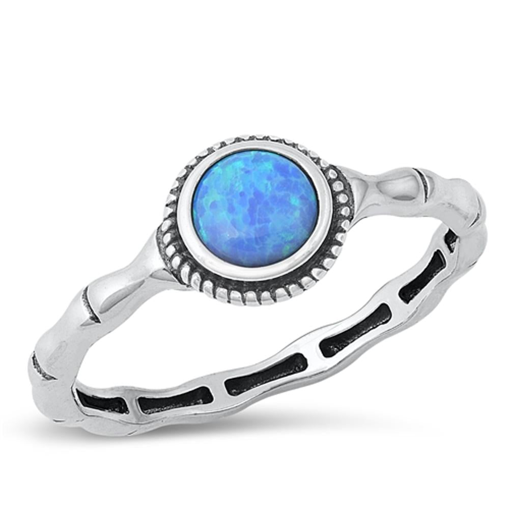 Sterling Silver Blue Lab Opal Bali Ring