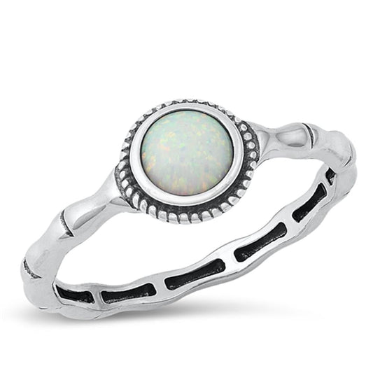 Sterling Silver White Lab Opal Bali Ring