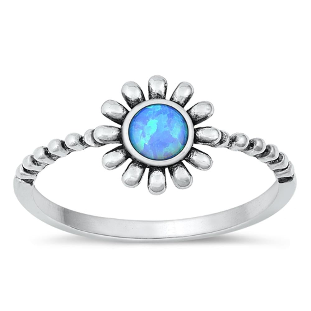 Sterling Silver Blue Lab Opal Flower Ring