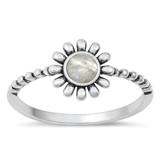 Sterling Silver Moonstone Flower Ring