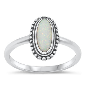 Sterling Silver White Lab Opal Bali Ring