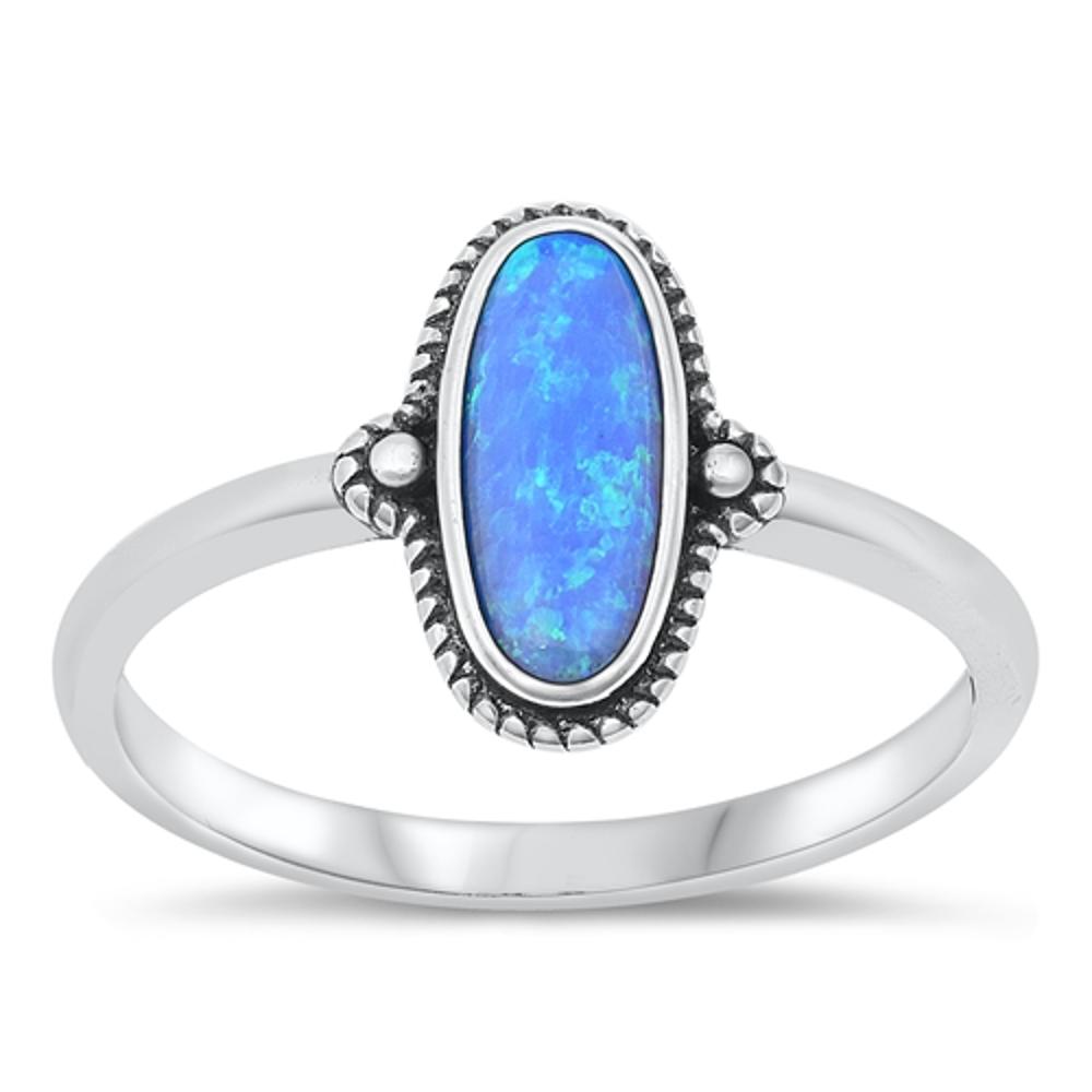 Sterling Silver Blue Lab Opal Oval Ring