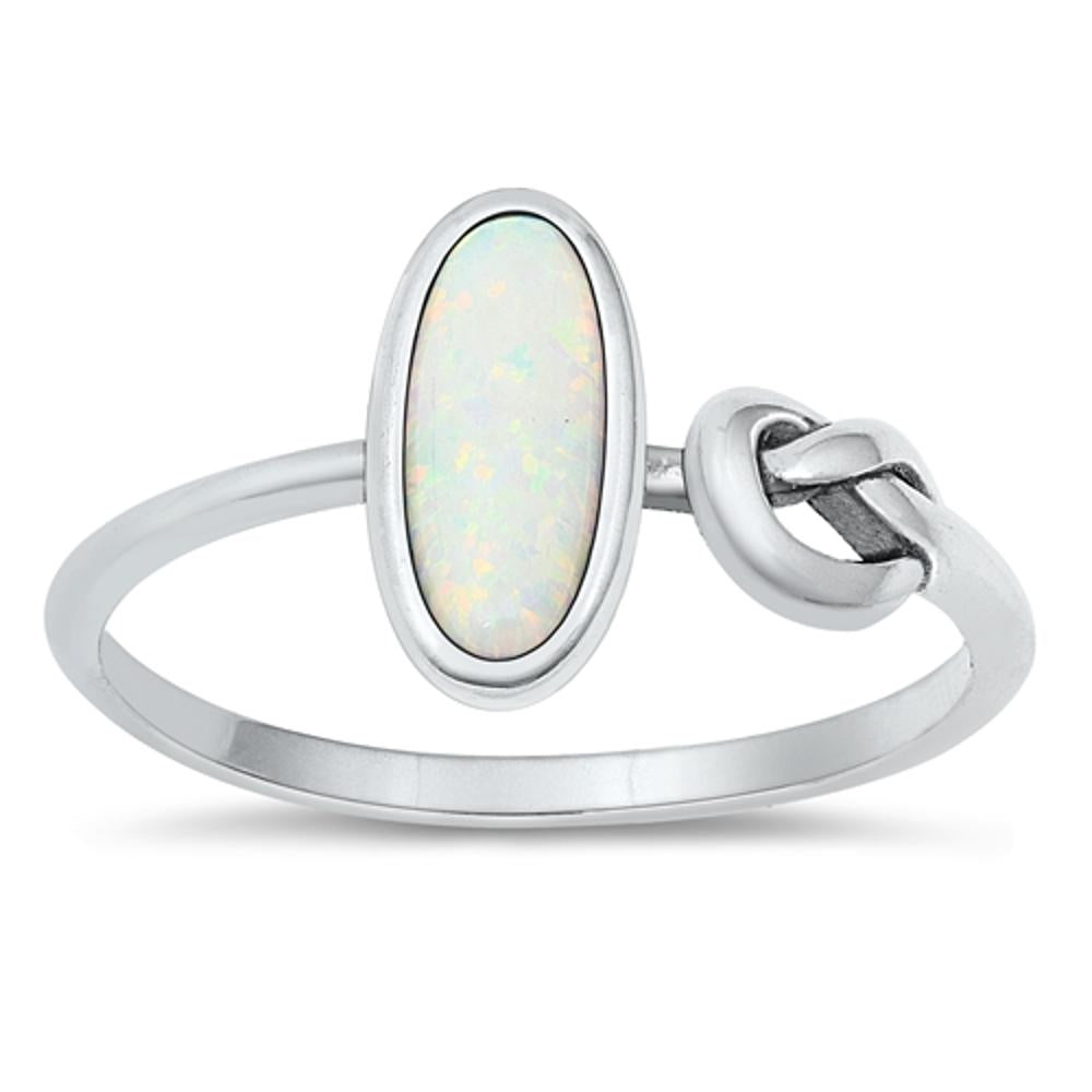 Sterling Silver White Lab Opal Knot Ring