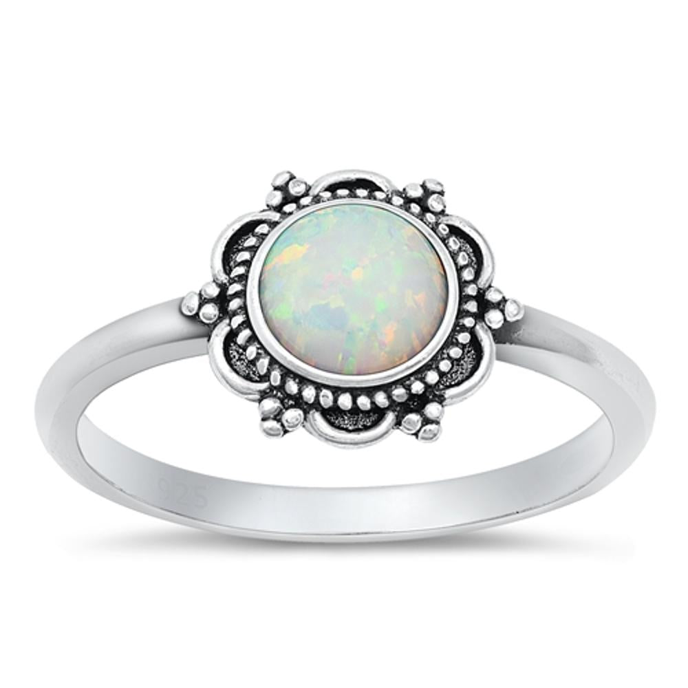 Sterling Silver White Lab Opal Bali Ring