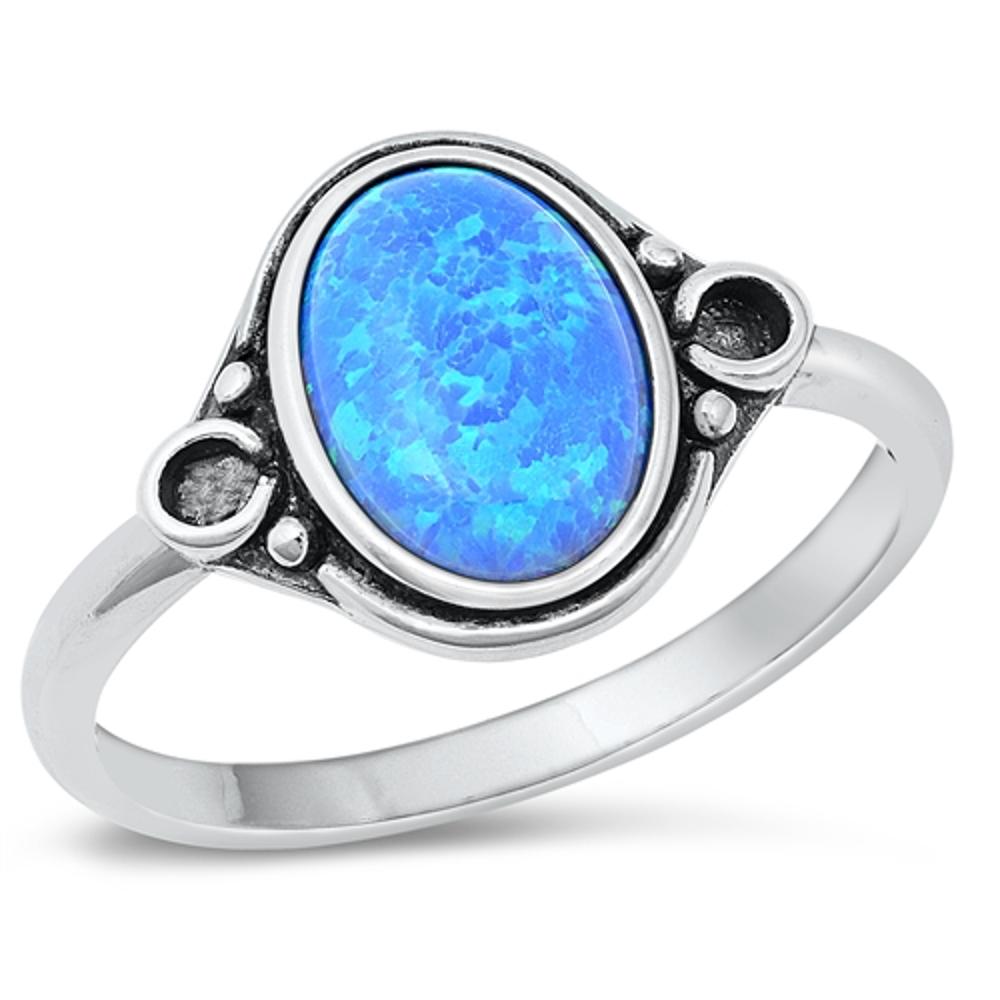 Sterling Silver Blue Lab Opal Bali Ring