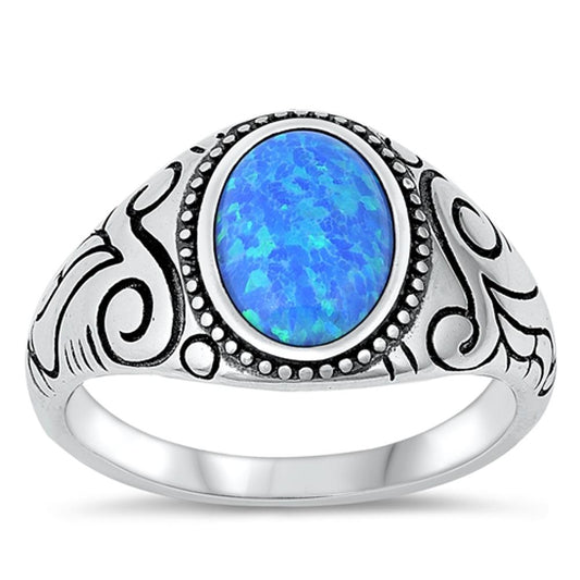 Sterling Silver Bali Blue Lab Opal Ring