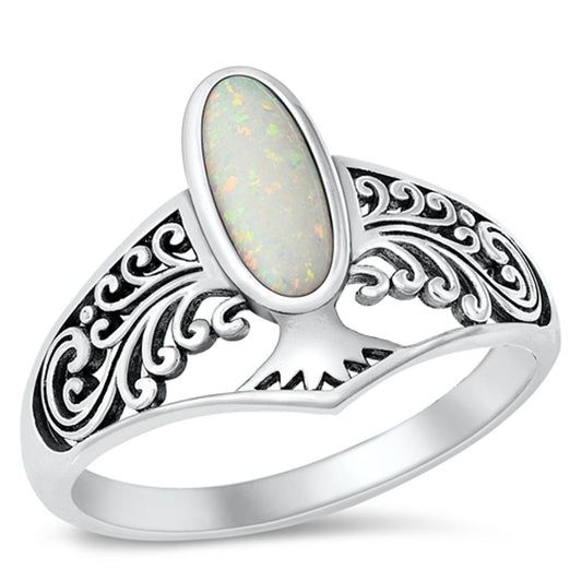 Sterling Silver White Lab Opal Ring