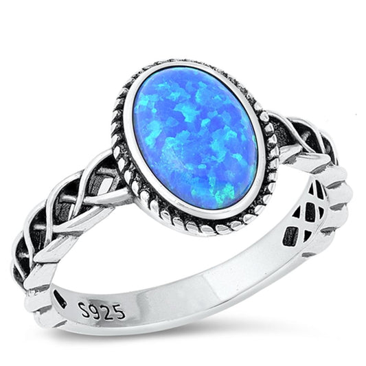 Sterling Silver Bali Blue Lab Opal Ring