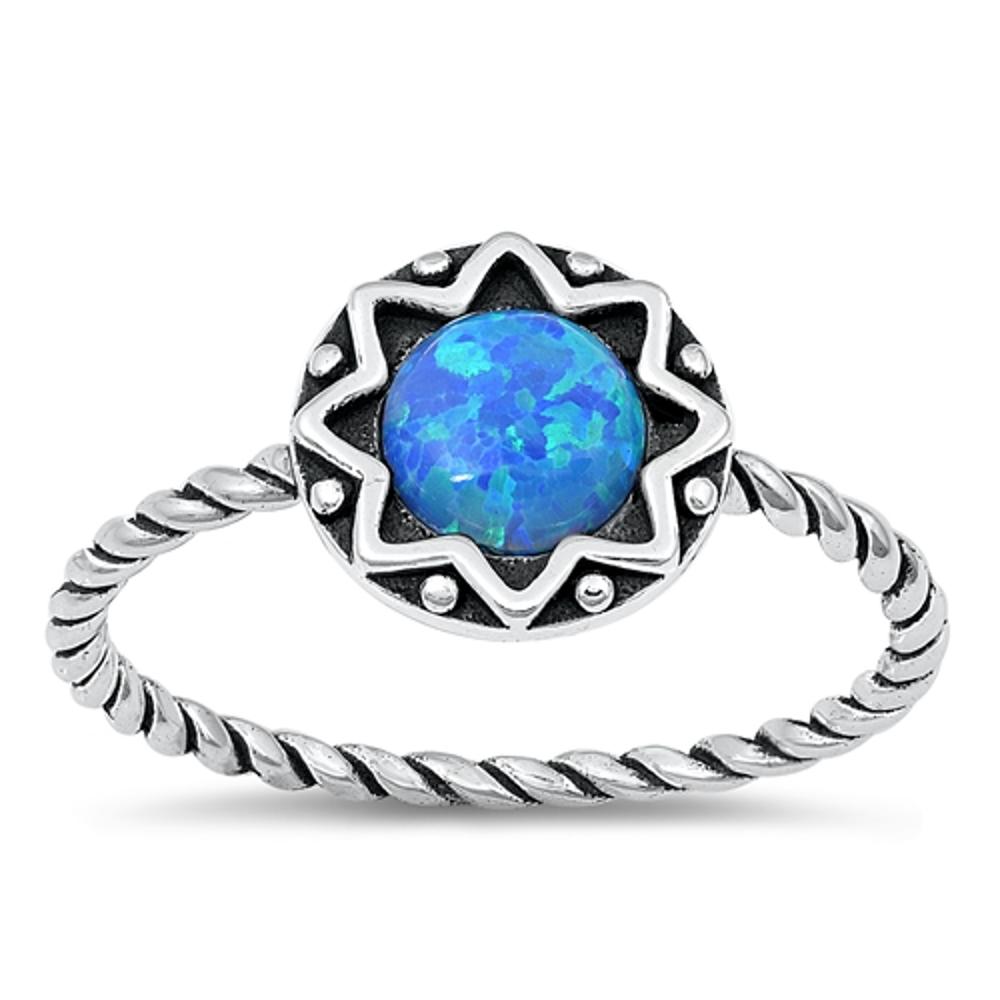 Sterling Silver Blue Lab Opal Bali Sun Ring