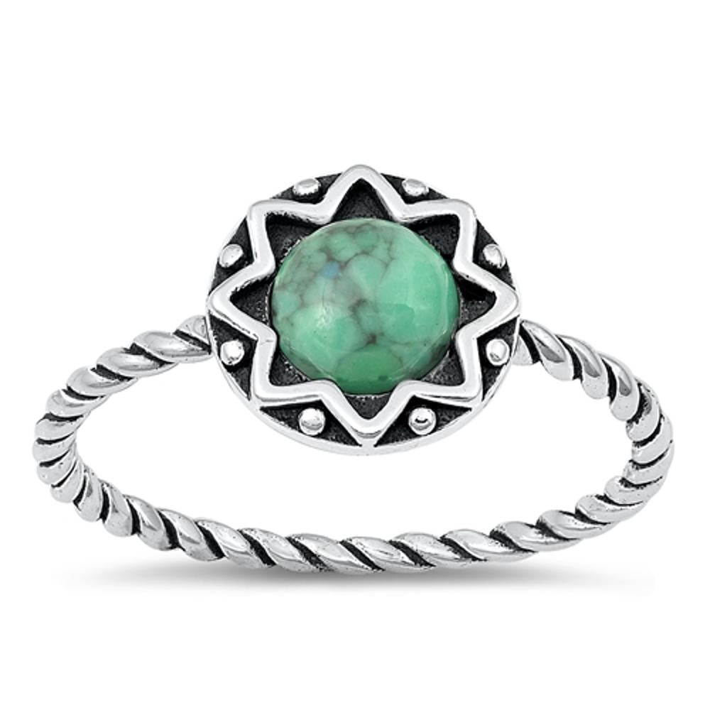 Sterling Silver Turquoise Bali Sun Ring