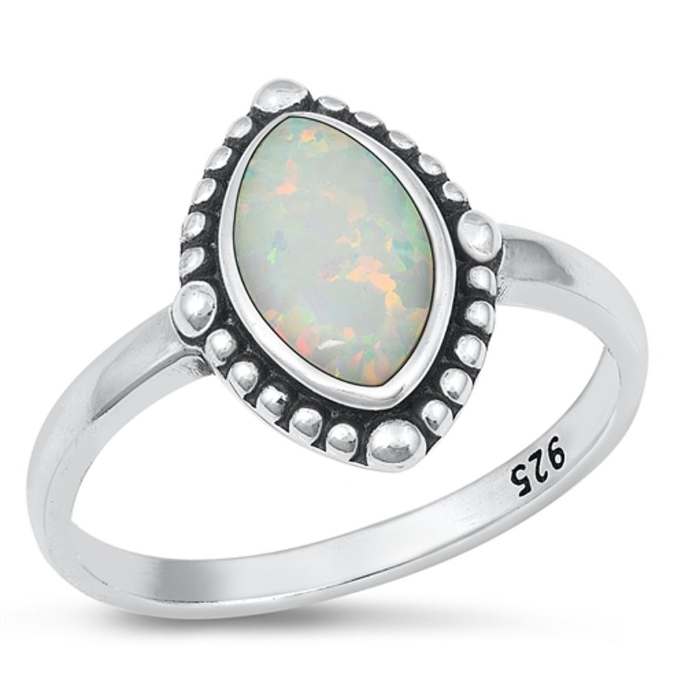 Sterling Silver White Lab Opal Bali Ring