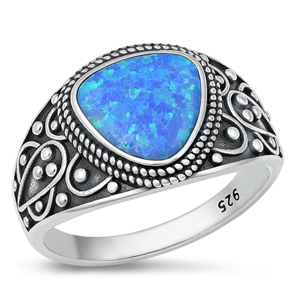 Sterling Silver Blue Lab Opal Bali Cocktail Ring