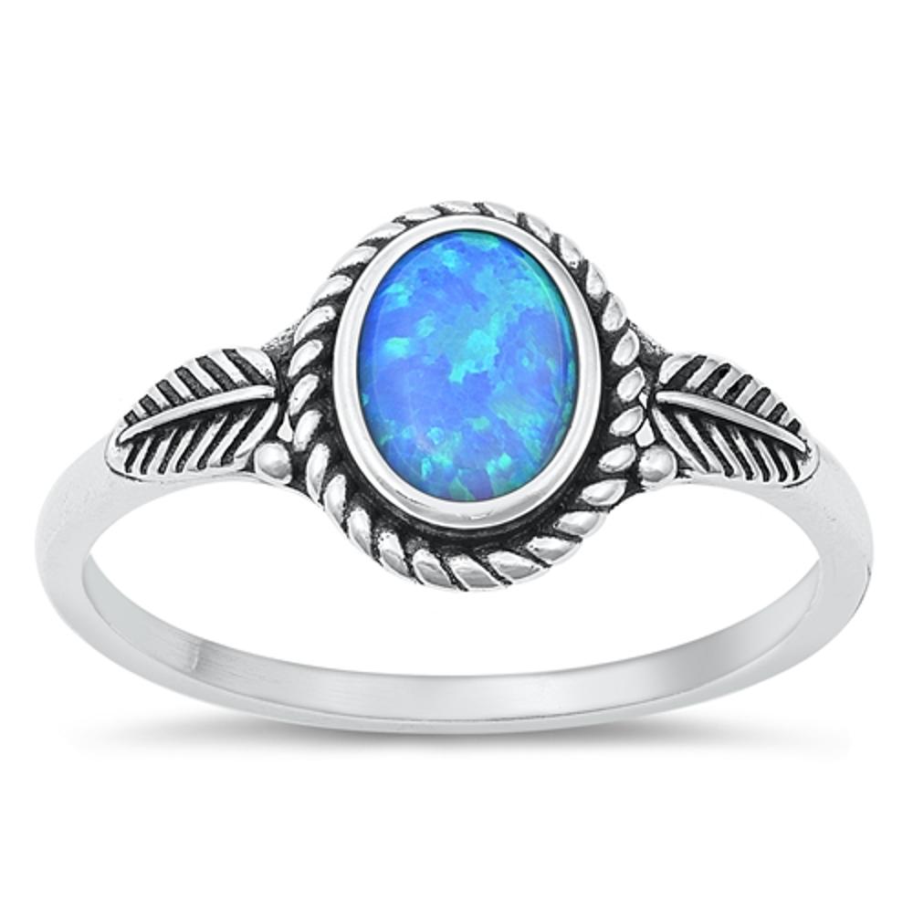 Sterling Silver Blue Lab Opal Leaf Ring