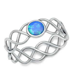 Sterling Silver Blue Lab Opal Criss Cross Helix Ring