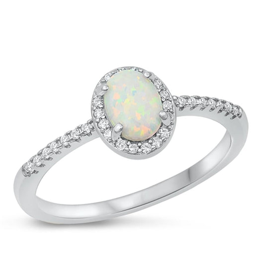 Sterling Silver White Lab Opal Halo Ring