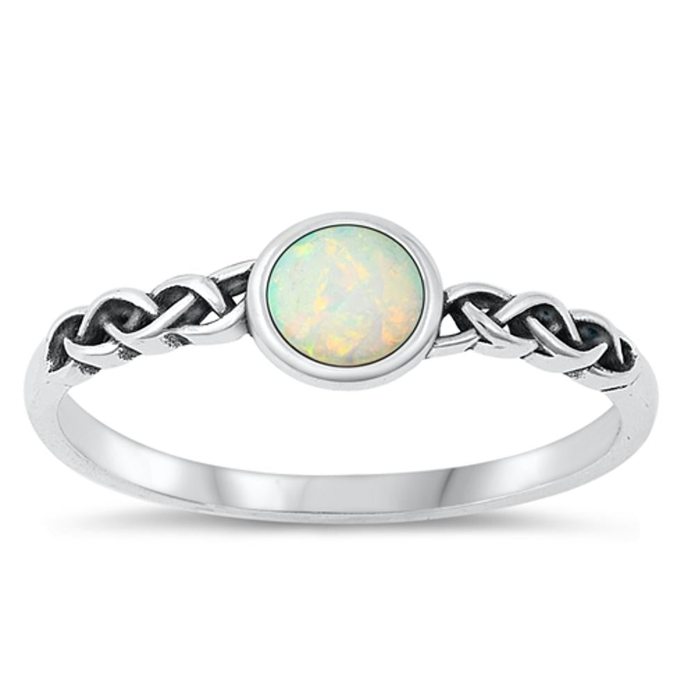 Sterling Silver White Lab Opal Ring