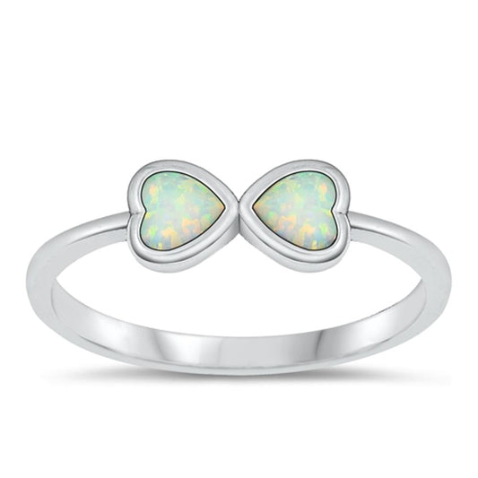 Sterling Silver Kissing Hearts White Lab Opal Ring