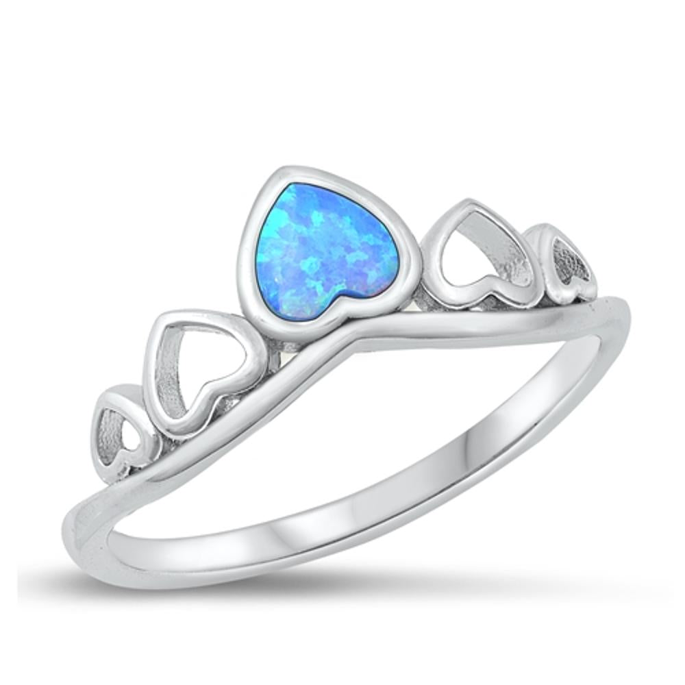 Sterling Silver Blue Lab Opal Hearts Ring