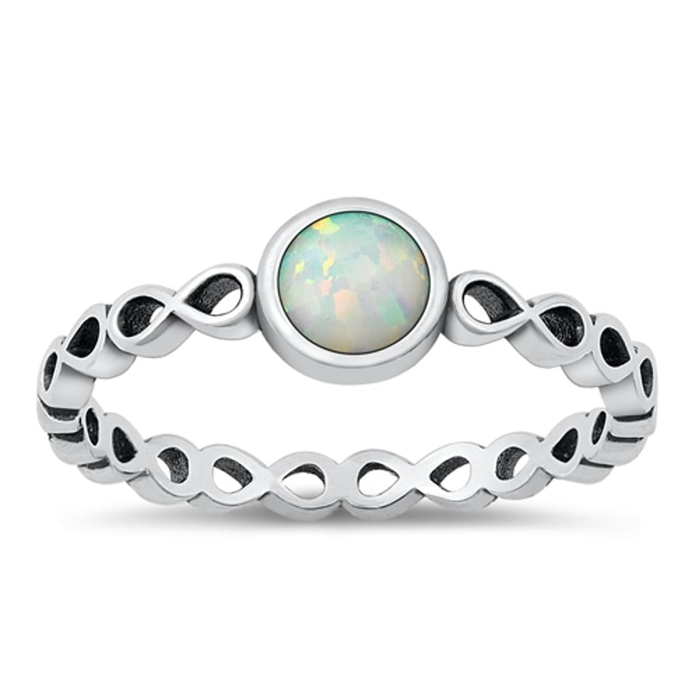 Sterling Silver White Lab Opal Infinity Ring