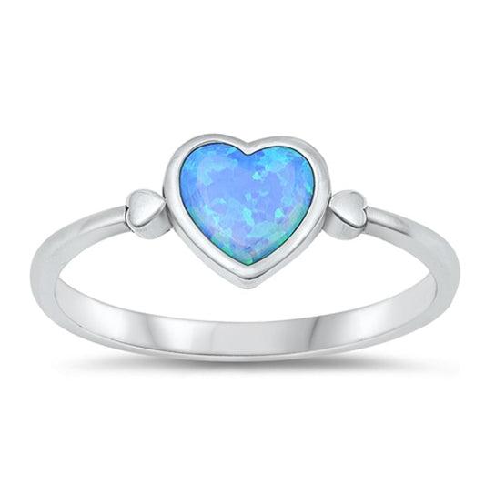 Sterling Silver Blue Lab Opal Heart Ring