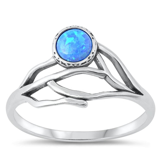 Sterling Silver Blue Lab Opal Branch Ring