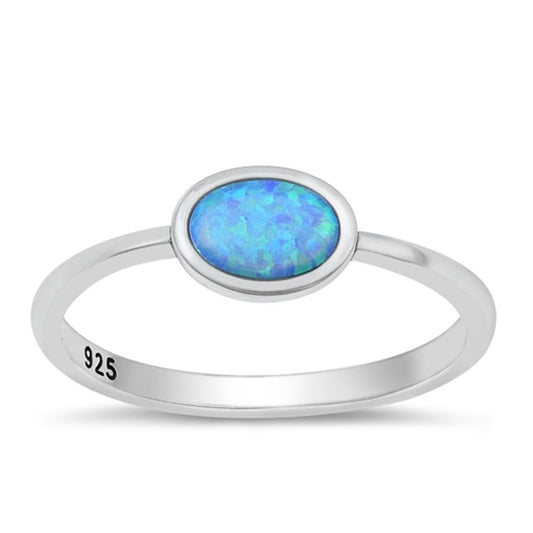 Sterling Silver Oval Blue Lab Opal Ring