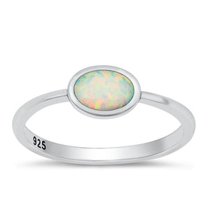 Sterling Silver Oval White Lab Opal Ring