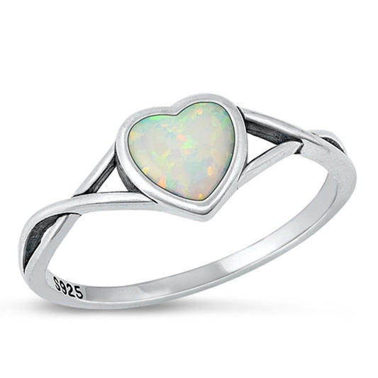 Sterling Silver Infinity Heart White Lab Opal Ring