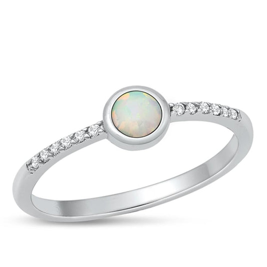 Sterling Silver Round White Lab Opal Ring