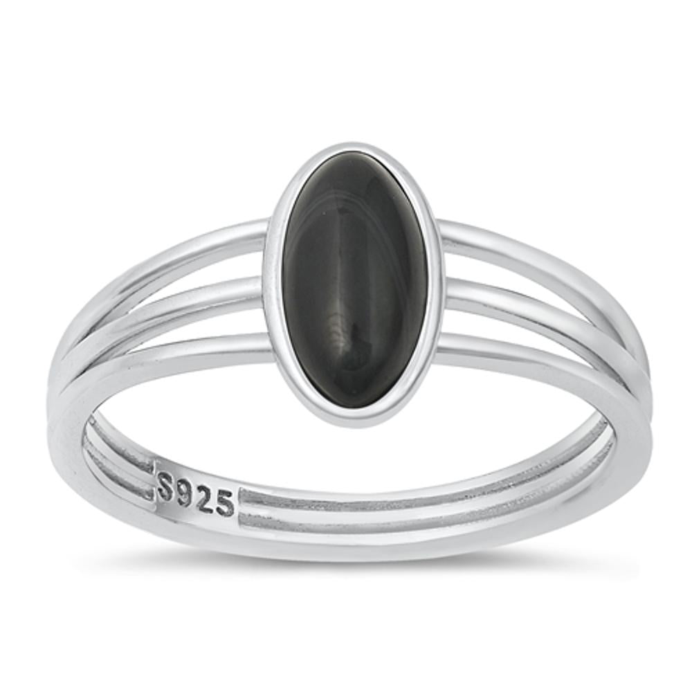 Sterling Silver Black Onyx Tri Band Ring