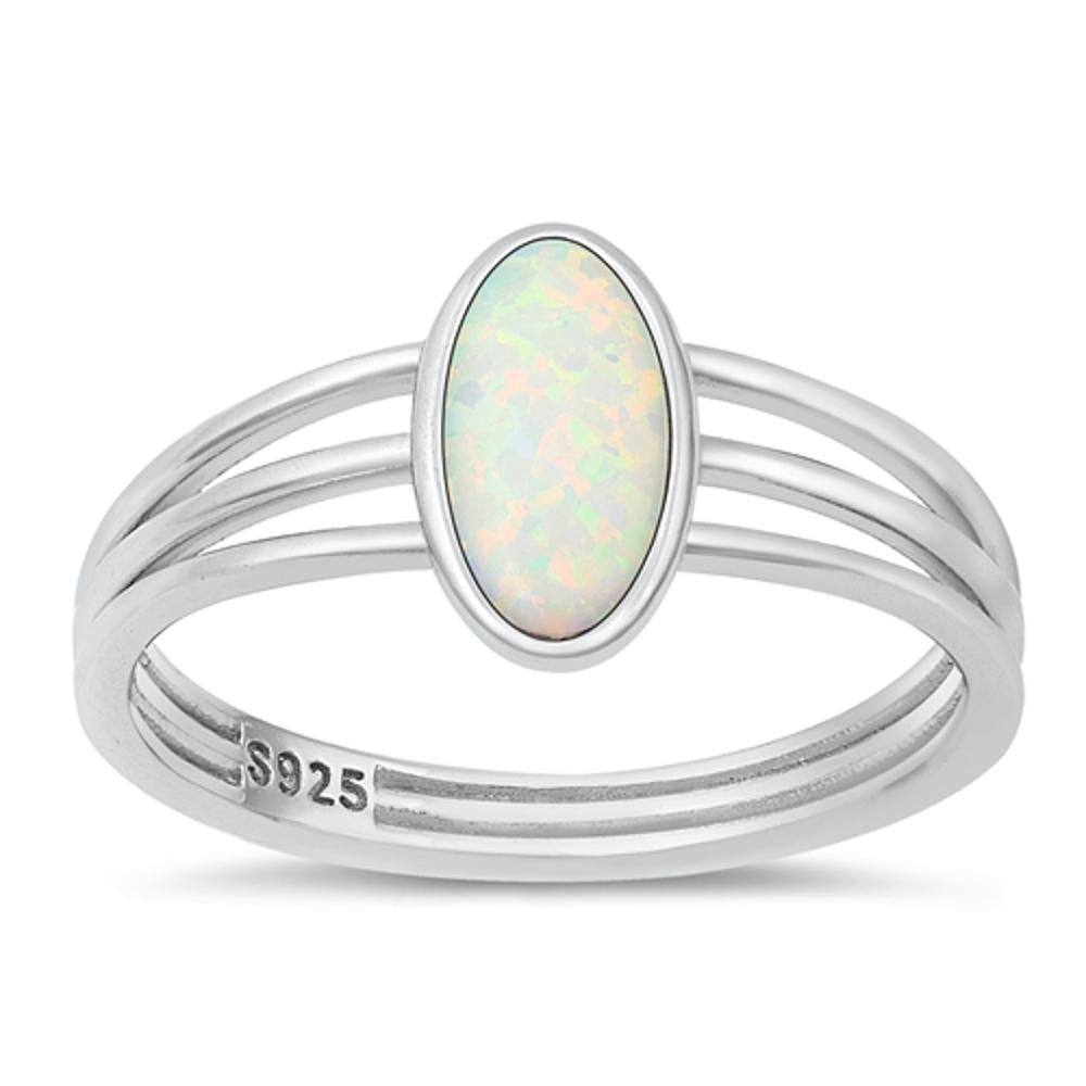 Sterling Silver White Lab Opal Tri Band Ring