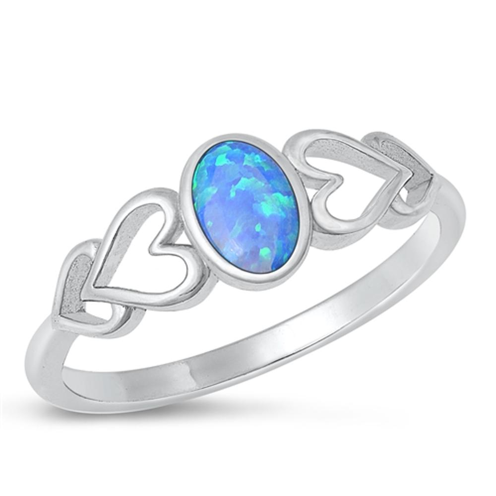 Sterling Silver Blue Lab Opal Hearts Ring