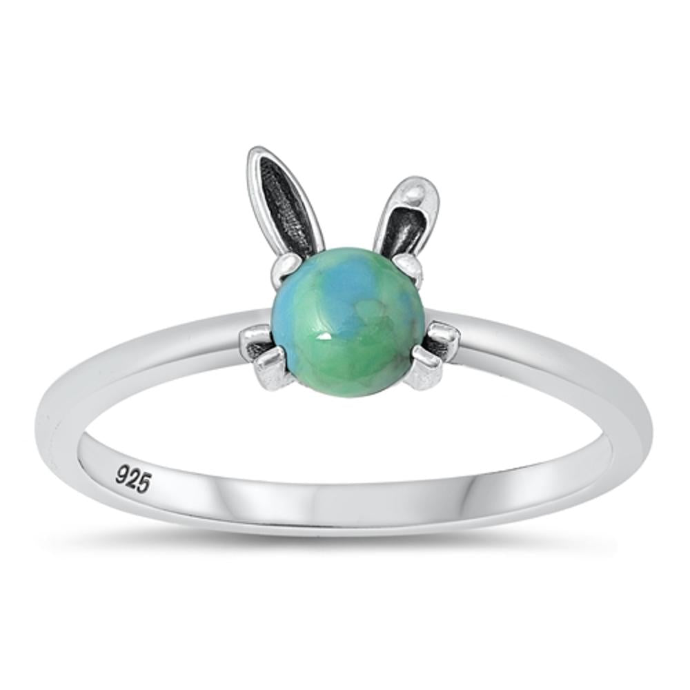 Sterling Silver Turquoise Bunny Rabbit Ring