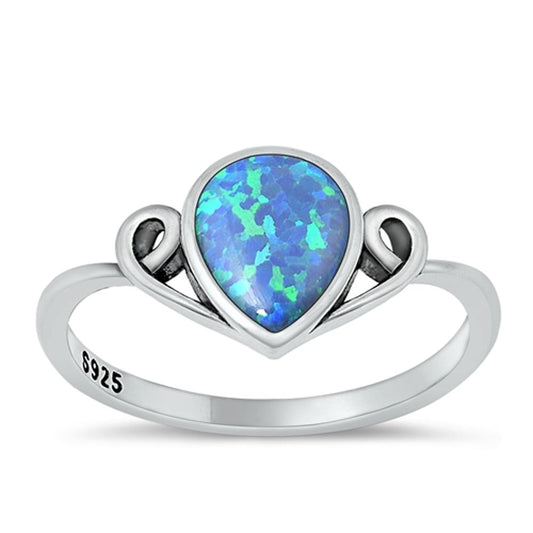 Sterling Silver Blue Lab Opal Tear Drop Ring