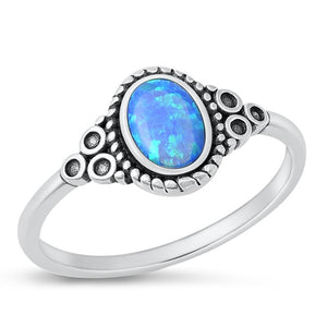 Sterling Silver Blue Lab Opal Bali Ring