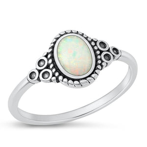 Sterling Silver White Lab Opal Bali Ring