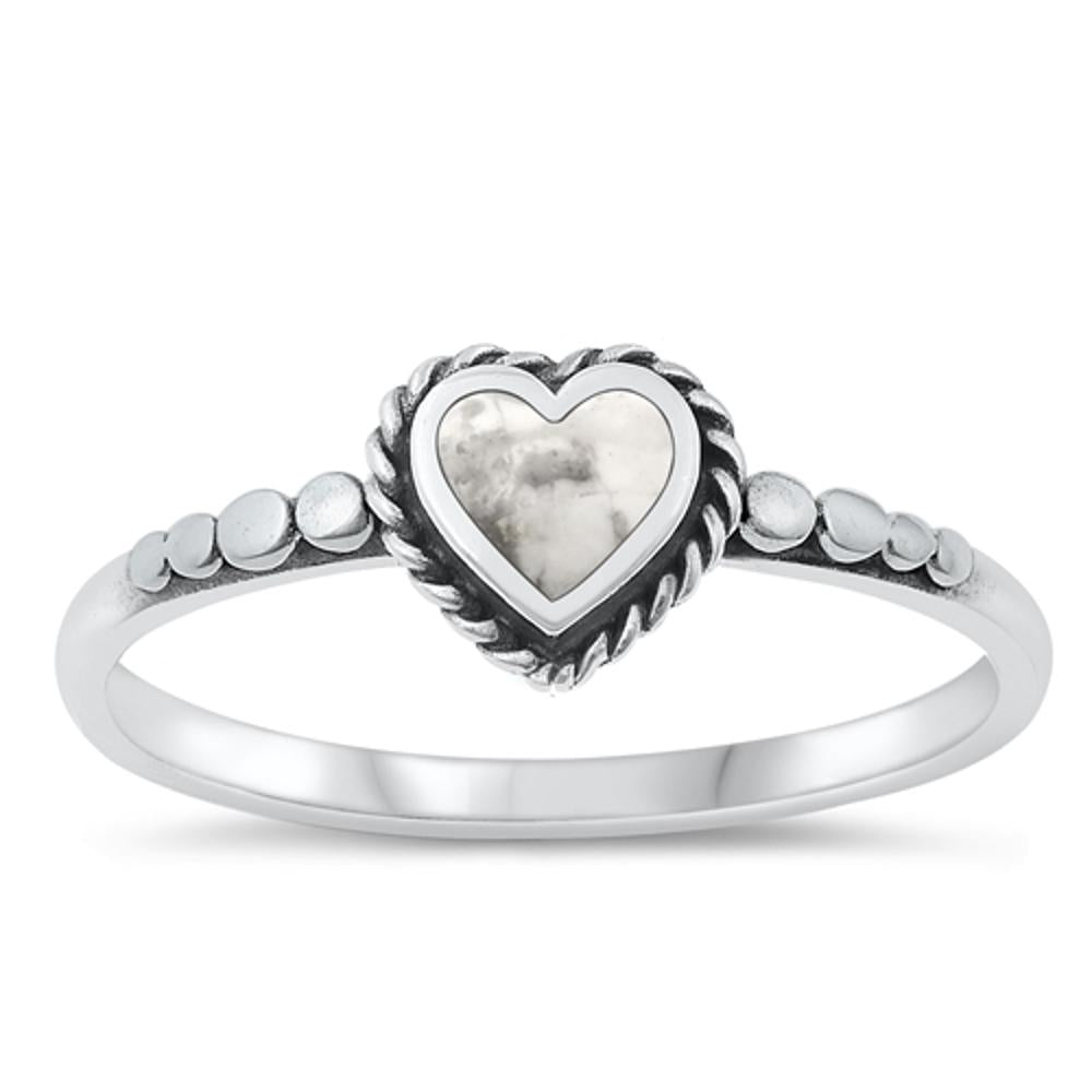 Sterling Silver White Buffalo Turquoise Heart Ring