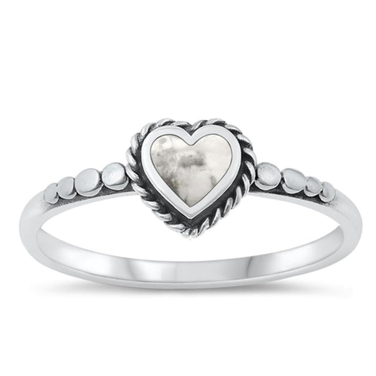 Sterling Silver White Buffalo Turquoise Heart Ring