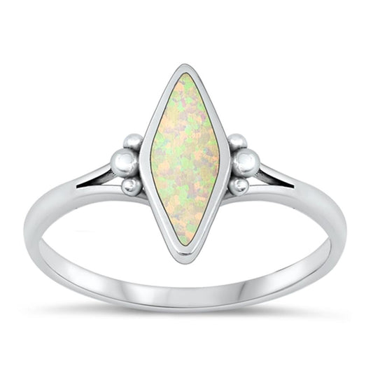 Sterling Silver White Lab Opal Marquise Ring