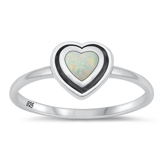 Sterling Silver White Lab Opal Heart Ring