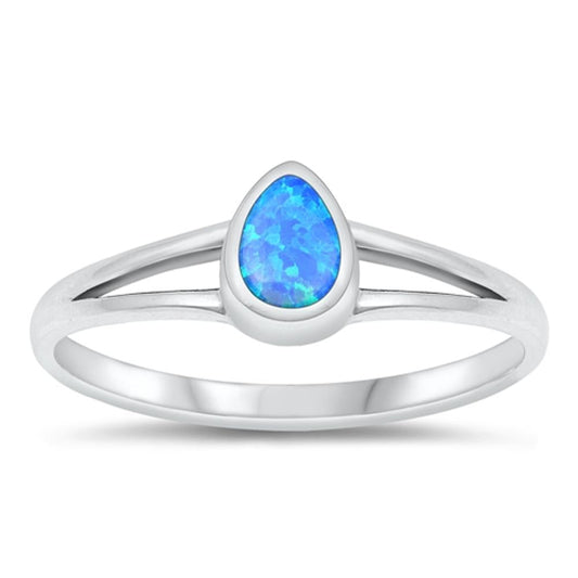 Sterling Silver Blue Lab Opal Teardrop Ring