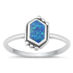 Sterling Silver Blue Lab Opal Bali Ring